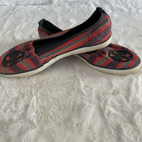 tory burch raymond striped canvas slip on sneakers size 8.5 - Picture 3 of 5